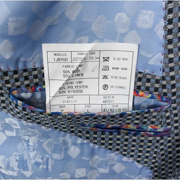 Robert Graham 52R Wool / Linen 50/50 Blend Blue Gray Mini Check Blazer Men's